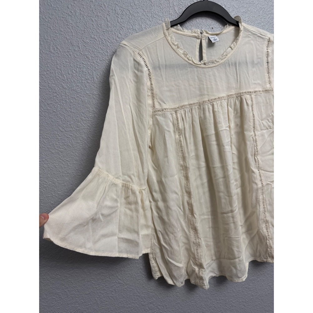 Old Navy Womens XS Cream Crochet Lace Boho Peasant Blouse Bell Sleeve Off White - Picture 3 of 7